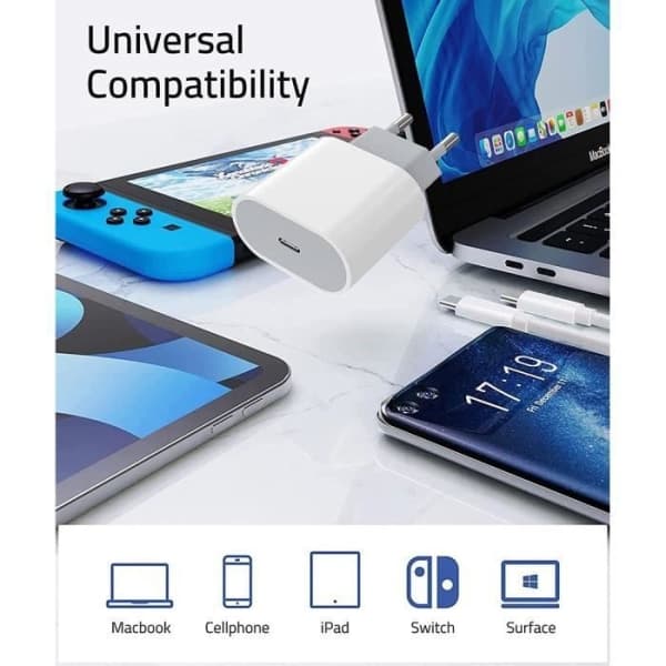 25W Vit Type-C Oplader + Type-C Kabel til Samsung Galaxy A25 A15 A05 A05s A35 A55