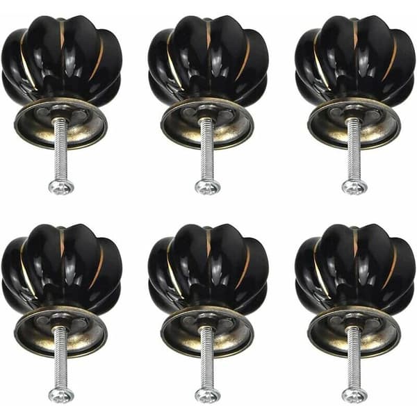 8 x Ceramic Pumpkin Shaped Drawer Knobs Cabinet Knobs for Kitchen Drawers and Cabinets (Black)
