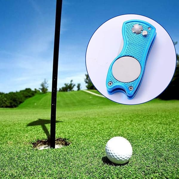 2-delt foldbar golf-snapper i metal med udfoldelig knap og