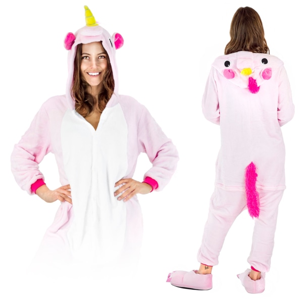 Jumpsuit onesie för män och kvinnor - mjuk, gosig vanlig pyjamas - varm pyjamas - karnevalskostym - karnevalsdräkt - storlek 168-178 cm L - rosa pegasus