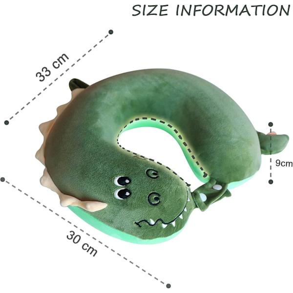 Söt resekudde för barn och vuxna, ren memory foam U-formad nackkudde med tvättbart överdrag, bekvämt huvudstöd resetillbehör, dinosaurie Crocodile