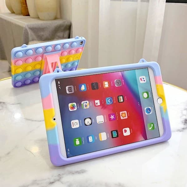 Push Pop Fidget Leker Deksel til iPad 2/3/4 9.7'' tommer Silikon Støtsikkert Nettbrettbeskyttelse med Sammenleggbart Stativ og Snor (,A