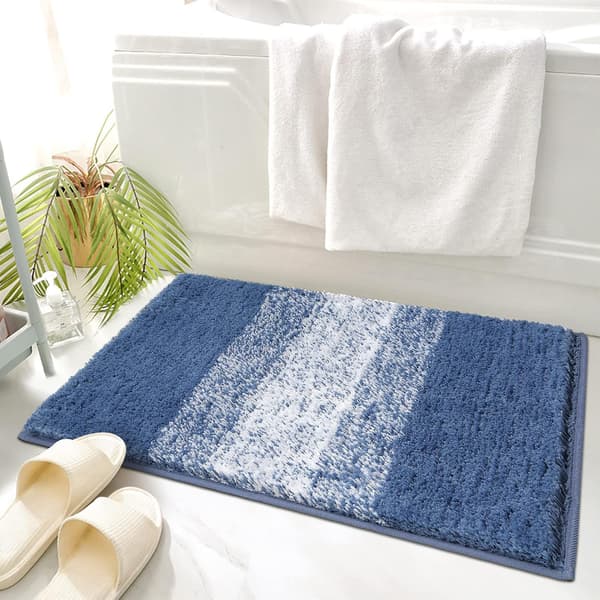 Microfiber Extra Soft Bath Mat Blue Non-Slip Washed Bath Mat Fluffy Water Absorbent Bathroom Mat, 50 x 80 cm