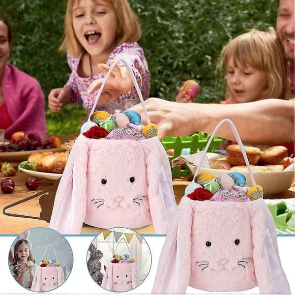 Plush Easter Bunny Basket With Long Plush Ears Personalized Egg Hunt Easter Bags For Gift Storage