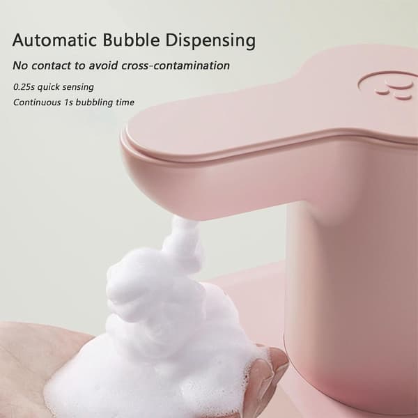 Pink Automatic Sensor Soap Dispenser - Foaming, Touchless, Warm Lighting, Cartoon Pet, Waterproof