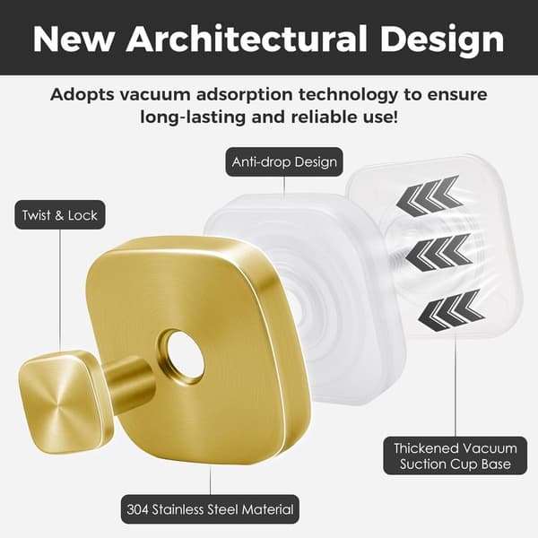 Suction Cup Shower Hooks, 4-pack Gold, Reusable for Glass & Mirrors, Towel Hooks