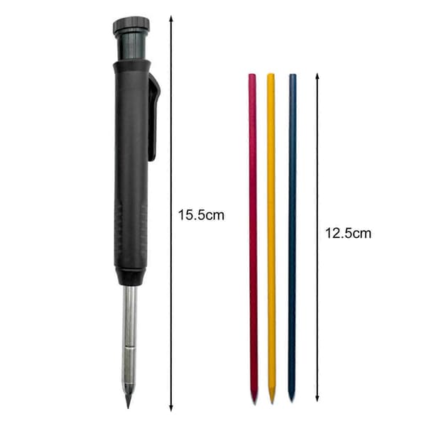 3-pack Carpenter Pencil with 18 Refills Mechanical Pencils Quick-Drying Construction Pencils with Built-in Sharpener Long Tip Deep Hole Pen Marker