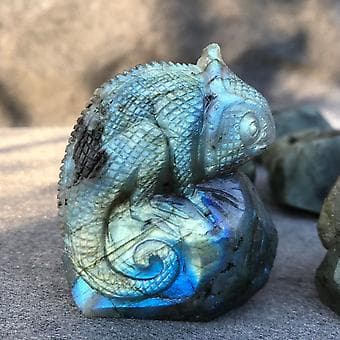 Natural Labradorite Handmade Chameleon Skull Quartz Crystal Healing
