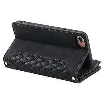 Compatible Case for iPhone 16e, Rhombus Pattern Leather Wallet Case with Strap (Black)