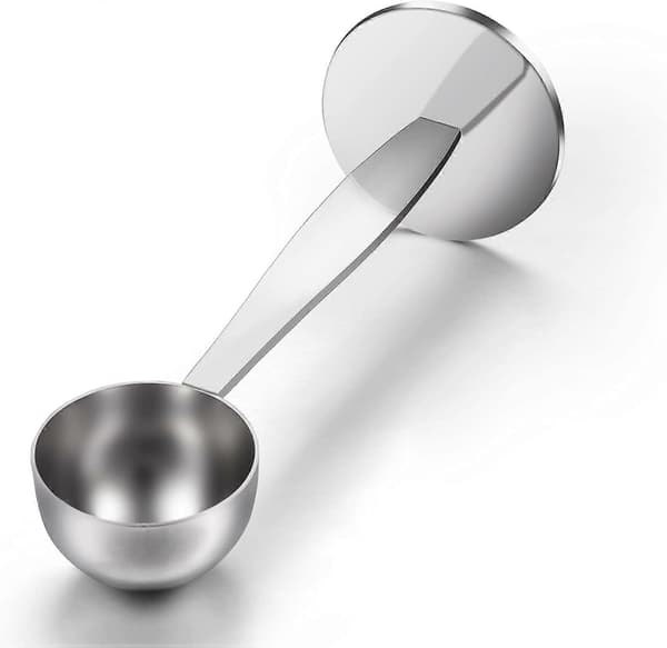 2-i-1 Kaffeskopa i Rustfrit Stål med Tamper - Dobbelt Anvendelse til Måling og Stampning