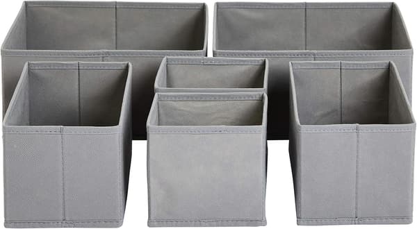 Foldbare Opbevaringskasser/Rumdelere til Garderobe, Soveværelse eller Køkken, Sæt med 6, Grå