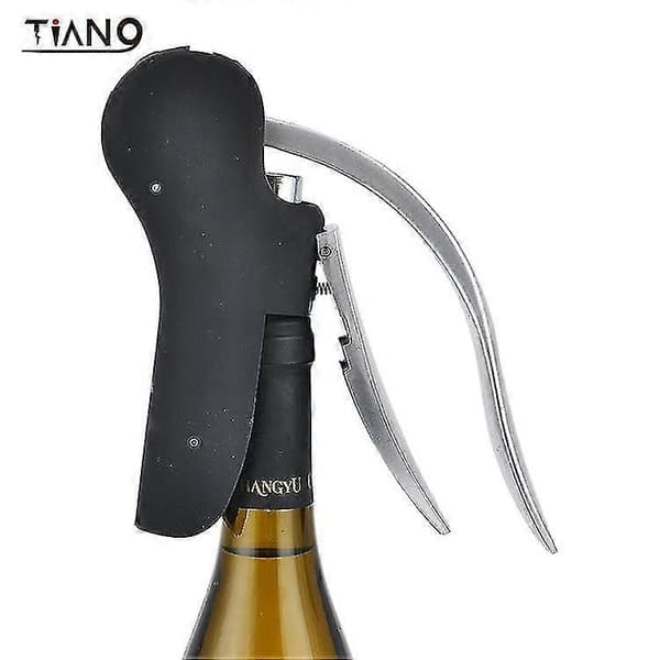 Wine Opener - Black Vertical Corkscrew with Foil Cutter