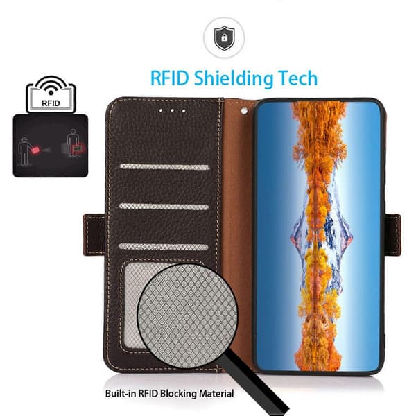 KHAZNEH Case Compatible with Sony Xperia 1 VI Side Magnetic Genuine Cowhide Leather RFID Blocking Case[LD]