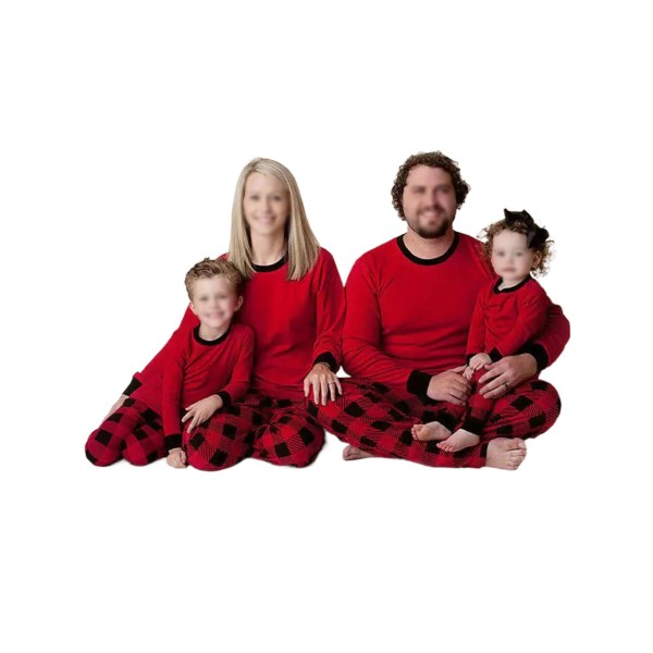 Christmas Family Pyjamas Warm Cotton Nattlinne Fritidsdräkt Julpyjamas Family Set For, Färg: Röd, Storlek: MaMa M