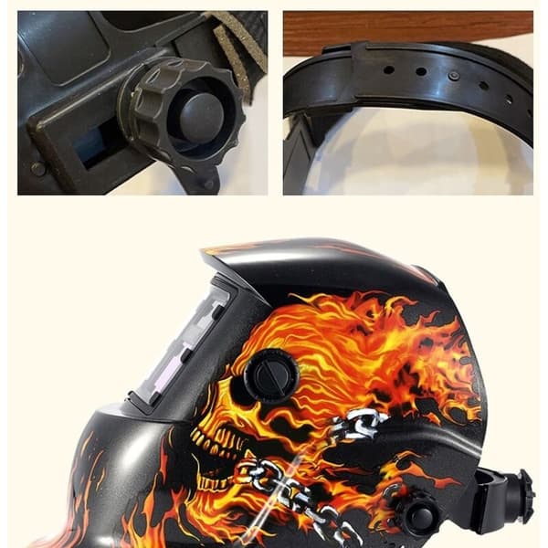 Automatic Darkening Welding Helmet Flaming Skull Pattern Solar Powered Adjustable Shade 6-13 with Sensors