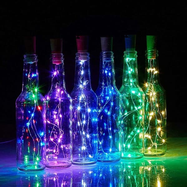 Wine Bottle Lights with Cork, 6-Pack 20 LED 6.5ft (2M) Silver Copper Wire Battery Operated Home Decor String Light for DIY Birthday Party