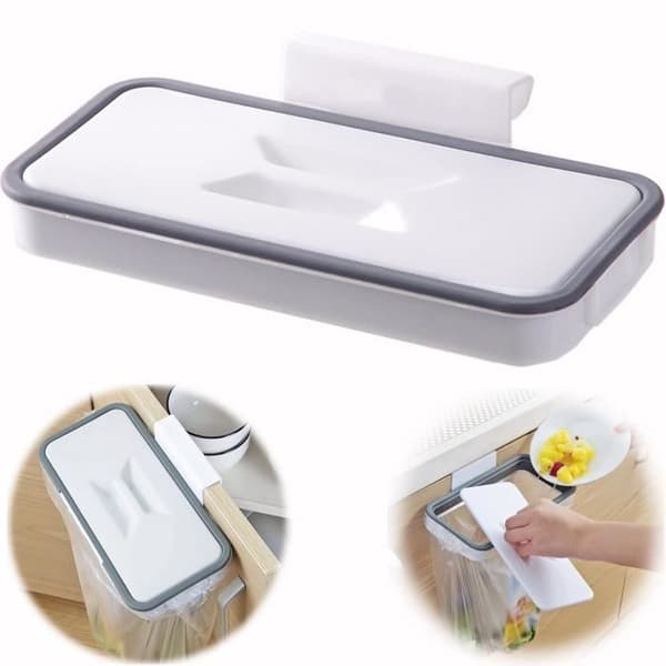 Hängande soppåsehållare med lock, köksskåp camping förvaringsställ - Vit och grå