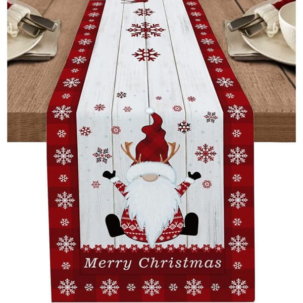 Christmas Table Runner, Red Plaid Rustic Santa Claus Table Decoration for Christmas Home