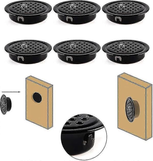 Ventilationsgitter 35mm Lufthul Rustfrit Stål Skab Udluftningsgitter Ventilation Runde Bundnet Ventilationshuller 24stk Til Skab Møbler Sort