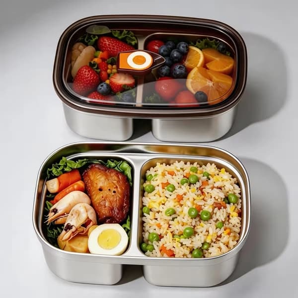 1200 ml Dual Compartment 304 Stainless Steel Lunch Box Sealed Leak-Proof Divided Bento Box Portable Lunch Container for Students