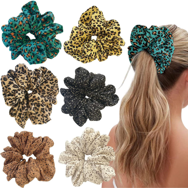 6 PAK Hår Scrunchies Store Scrunchies Bløde Chiffon Oversize Scrunchies Kæmpe Scrunchie til Kvinder og Piger