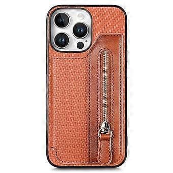 Compatible Case for iPhone 16 Pro Max Leather+PC+TPU Wallet Case with Zipper (Brown)