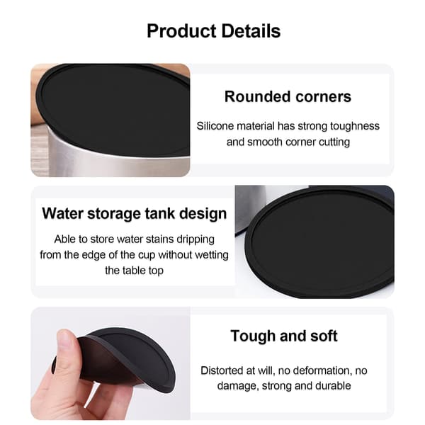 Coasters for Drinks - Non-Slip Reusable Coasters, Non-Slip Silicone Cup Coasters Fit Coffee (4-Pack, Black)
