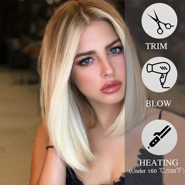Kort rett ombre blond bob syntetisk parykk