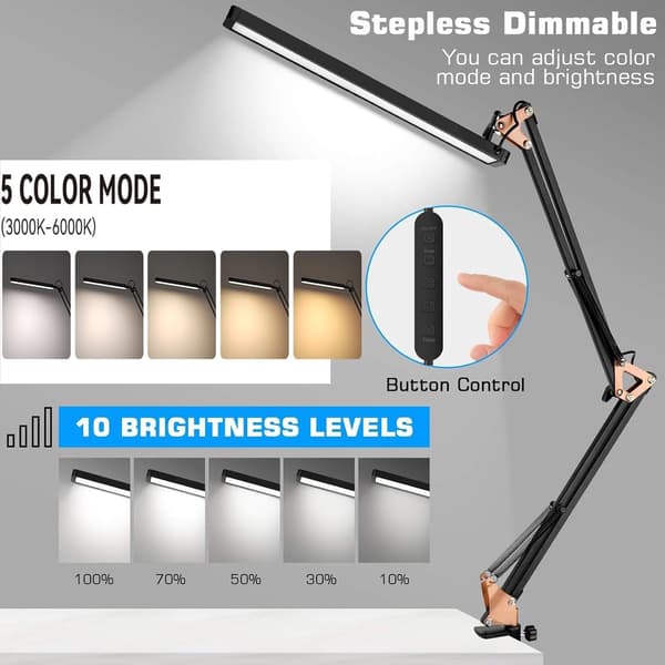 LED Skrivebordslampe - Clip-on LED Skrivebordslampe - Øyebeskyttelse - 3 Lysmoduser, 10 Lysstyrker
