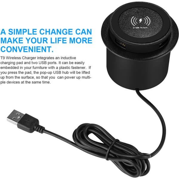 Indbygget pop-up skrivebordsoplader med USB-port