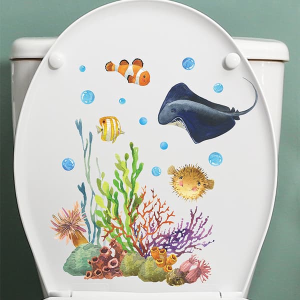 Glow In The Dark Coral Devil Toilet Lid Decal (Blue Light)