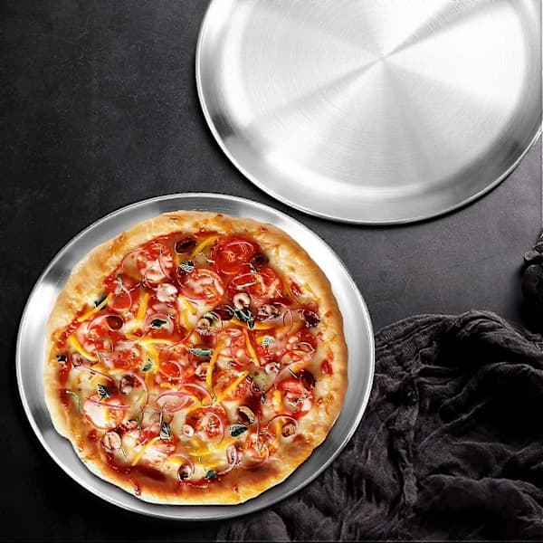 4-pakning 30 cm pizzabrett, pizzabakeplate i rustfritt stål, rund pizzabakeplate, for baking