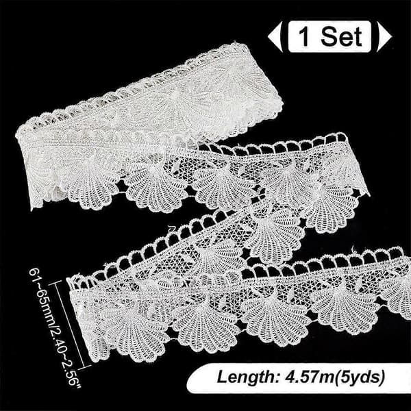 5 Yards Polyester Shell-Shaped Floral Lace Trim White 2-3/8~2-1/2 inch (61~65mm)