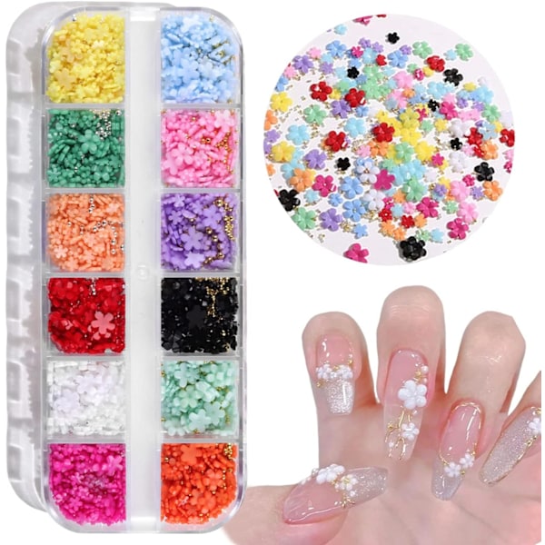 3D Blomster Nagelkonst Berlocker, Akryl Nagelkonst Tillbehör, DIY Nageldekorationer Nagelkonst Strass Fembladiga Blommor Ornament