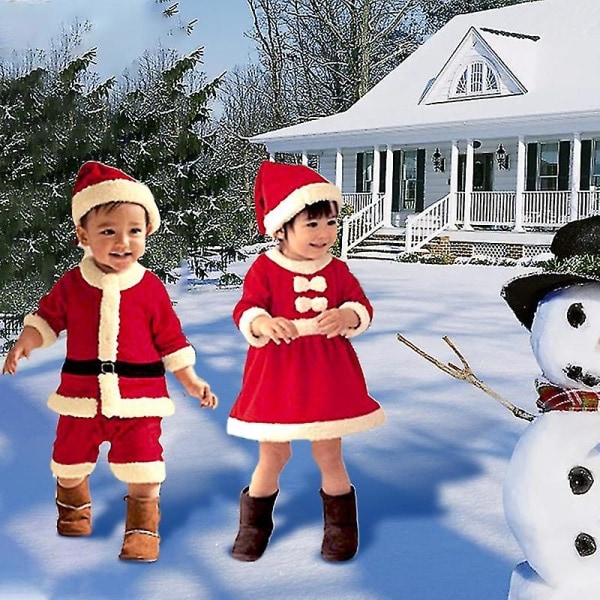 Barn Pojkar Flickor Jultomte Klänning Set Outfit Kostym för Jul Baby Småbarn Barn (130cm, Pojkar)