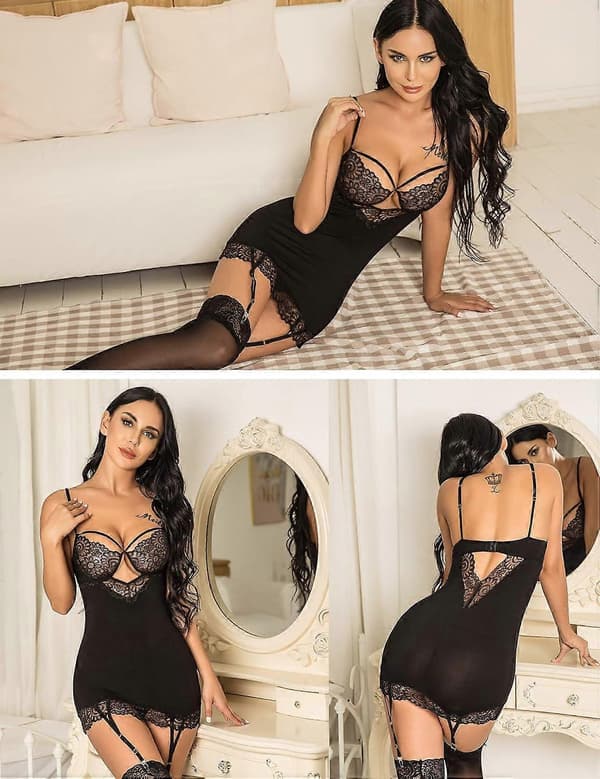 Chic Lace Bodysuit, Women's Lingerie With Garter Style, Strap Details, Front Keyhole Opening, Adjustable G-string Thong, S-XXL