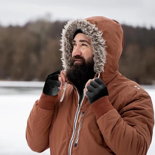 Fingerløse handsker 2-pak - Lange strikkede halvfingerhandsker til efterår og vinter - Sort og grå - One size fits all - Med håndledsrem