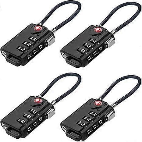 Mini Wire Rope Combination Approved Cable Locks for Luggage, Resettable Combination with Alloy Body (black 4-pack)