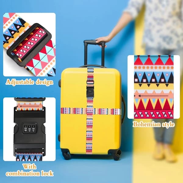 4 stk Bagasjestropper + 2 stk Bagasjelapper, Justerbar Bagasje, A