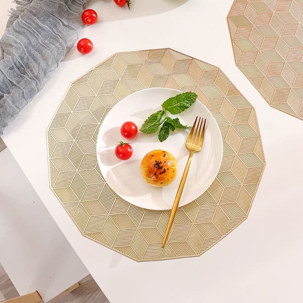 Gold Placemats for Dining Table Set of 6 Hollow Square Pattern Table Mats for Wedding Table Decoration