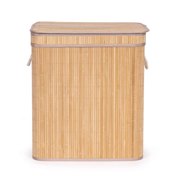 Bamboo Laundry Basket, 100 Liters, 2 Compartments, Lid