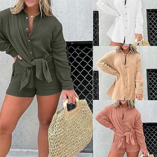 Pink Laura Romper Kjole, Barcelona Breeze Romper Kjole Sæt, Satin Romper Kjole Linned Strand Cover up 2-delt Sæt-3XL