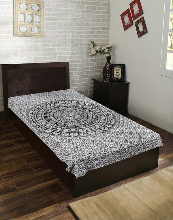 Mandala Tapestry Sort Hvid 148*200 cm Bomuld Boho Vægtæppe