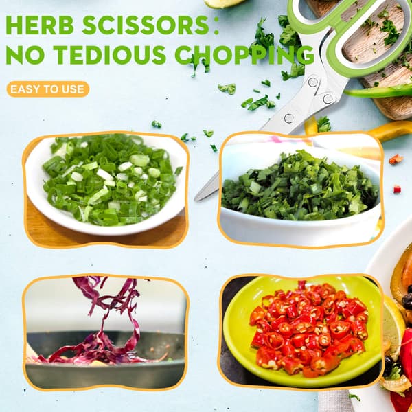Herb Scissor Set - Cool Kitchen Gadgets for Cutting Fresh Garden Herbs - Herb Cutter Scissors with 5 Blades and Guard, Sharp