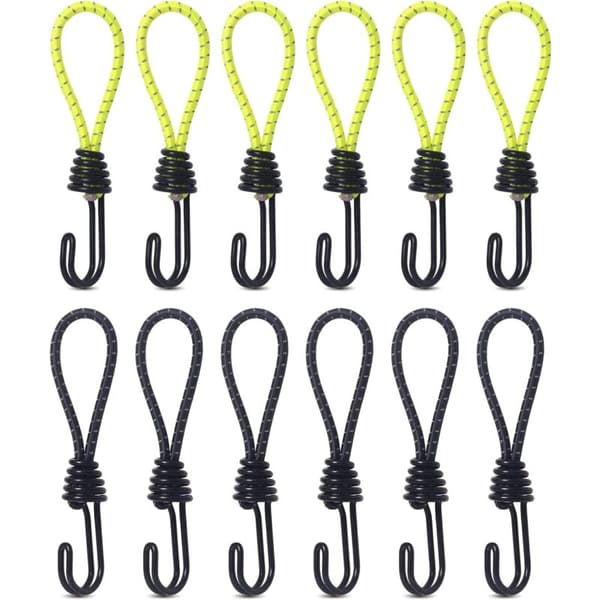 Gummistroppar, elastisk snodd, kraftig gummistropp med krok, stötsäker metallkrok, elastisk snodd för camping, tält, bagage 12 st