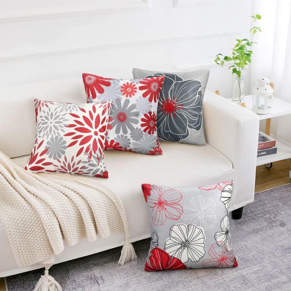 Sofa pudebetræk 45x45 Abstrakt røde og grå blomster pudebetræk