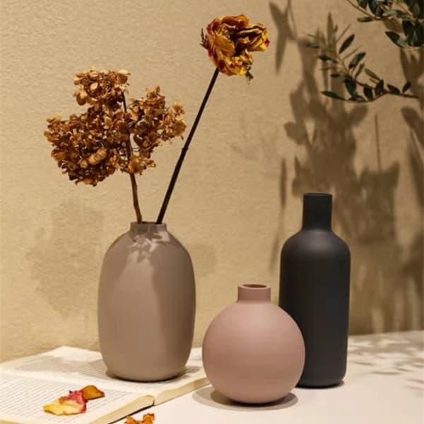 Small Three-Piece Vase, Round Cute Ceramic Flower Vase for Desk, Simple Soft Home Decor Decoration