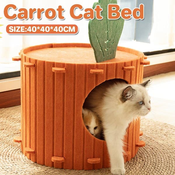 Semi-Closed Felt Cat Bed Soft Scratch Relaxation Warm Carrot Cave House