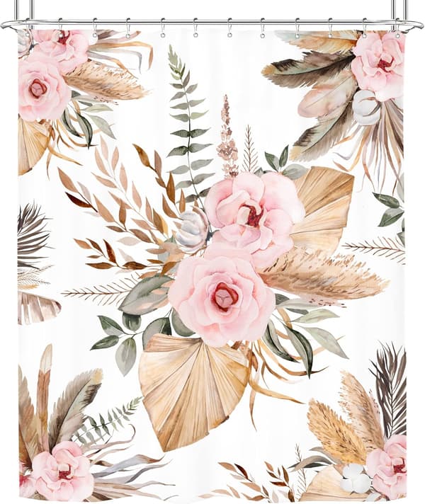 Boho Bohemsk Rose Blomstret Dusjforheng 59x70.8 Tommer Blush Flow