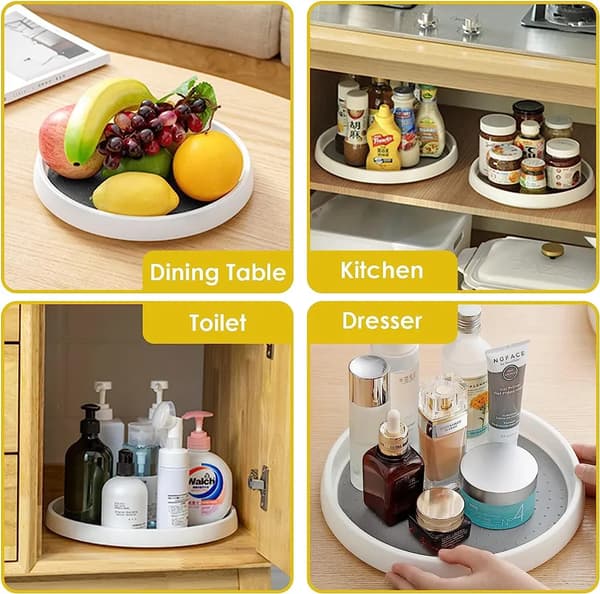 4x Turntable Organizer Kitchen, 25cm Turntable Spice Rack, 360° Refrigerator Rotating Tray, Round Kitchen Shelf Turntable